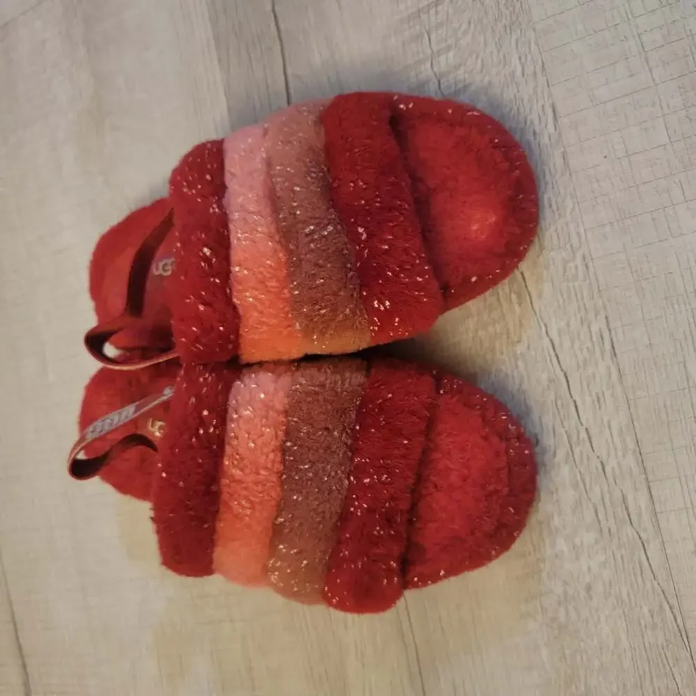UGG Girls Fluff Yeah Metallic Sparkle Slippers in Red Multi